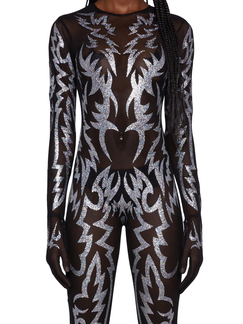 Club Exx | Western Glitter Appliqué Mesh Catsuit Jumpsuit | NWT | L - Picture 4 of 6